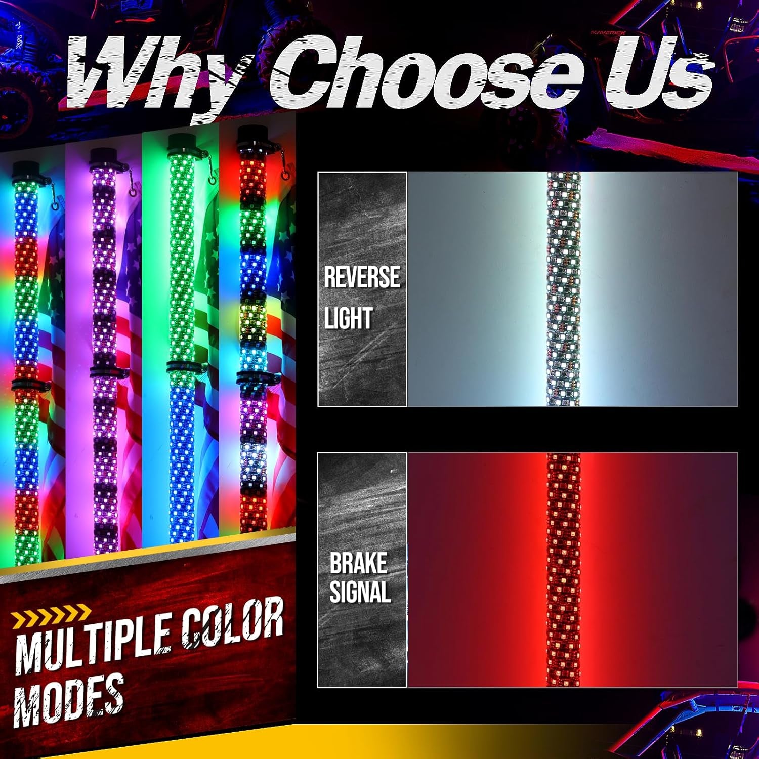 1PC 2FT Chasing LED Fat Whip Light High Density and High Brightness LED with Brake and Reverse Function-Remote and APP Control