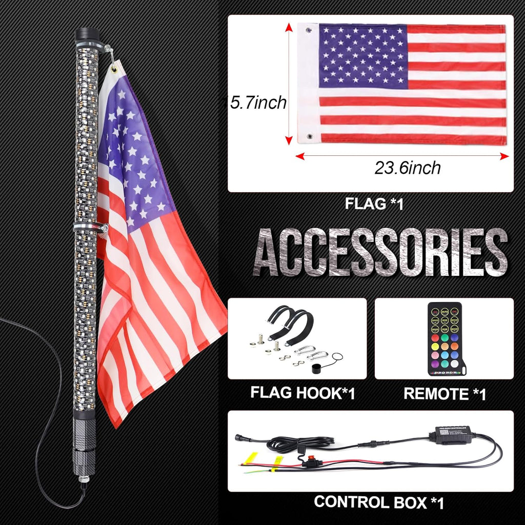 1PC 2FT Chasing LED Fat Whip Light High Density and High Brightness LED with Brake and Reverse Function-Remote and APP Control