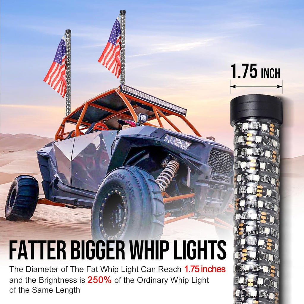 1PC 2FT Chasing LED Fat Whip Light High Density and High Brightness LED with Brake and Reverse Function-Remote and APP Control